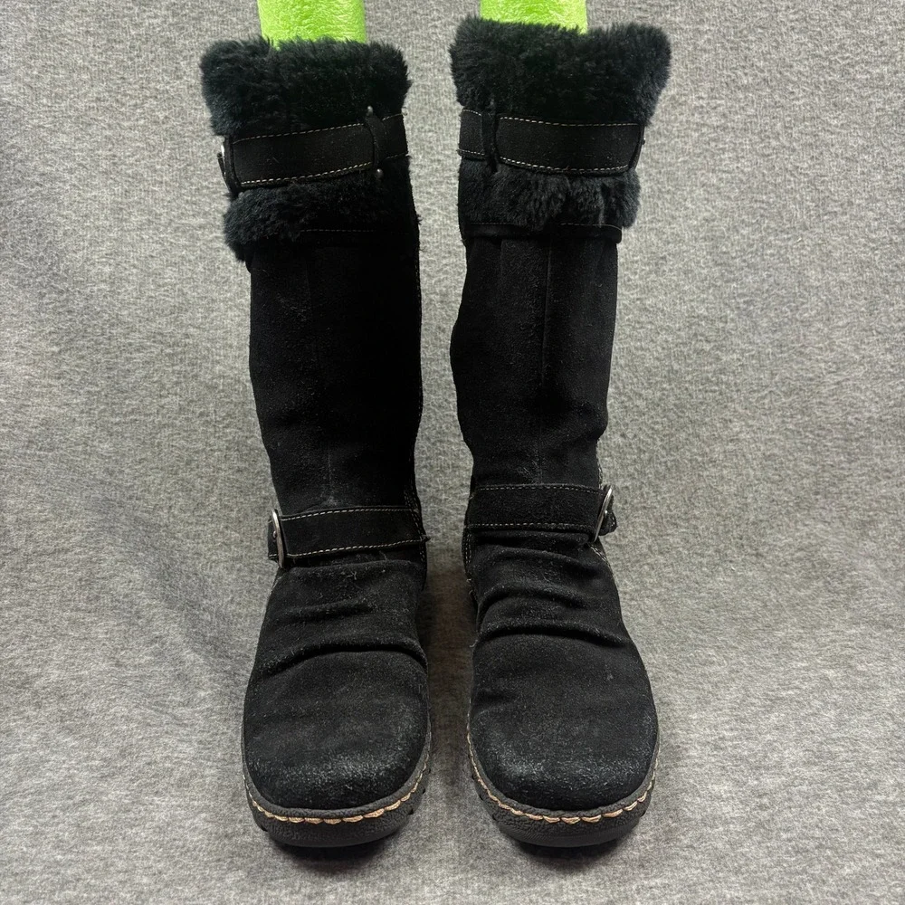 BareTraps Bakan Women 8M Black Suede‎ Faux Fur Lined Mid Calf Boots Cozycore